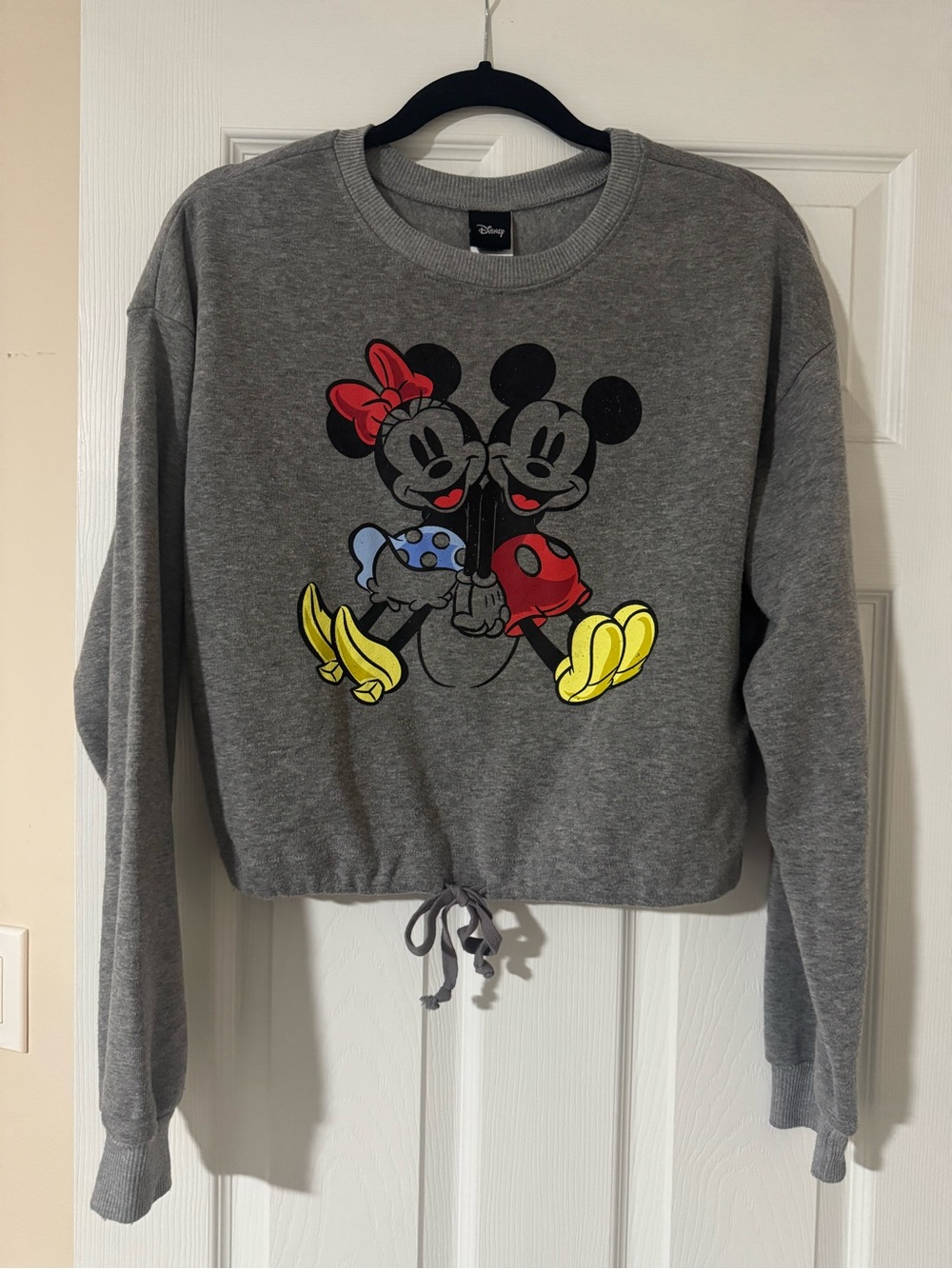 EUC Disney Gray Minnie & Mickey Graphic Drawstring Sweatshirt